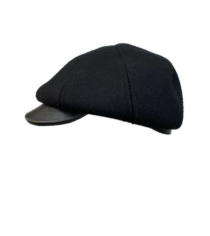 Casquette gavroche drap et cuir cote